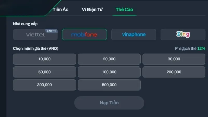 Nạp tiền vk88 qua thẻ cào